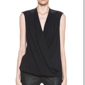 Like New Helmut Lang Morse Lambskin Leather Draped Deep V Tank S